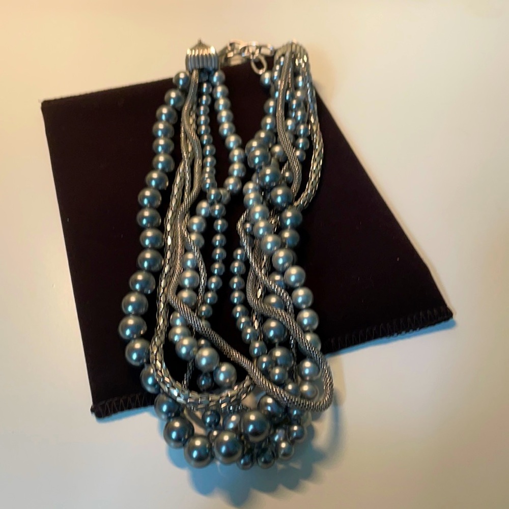Silver and gray chain and bead statement necklace - Picture 1 of 3
